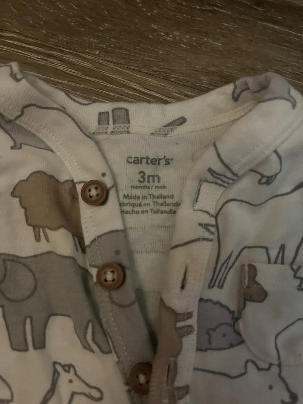 Carter's Cream Animal Print Sleeper Gown with Gray and Brown Accents